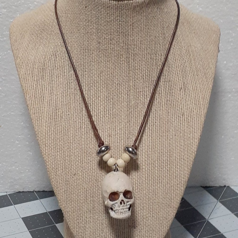 Hand Crafted Skull Theme Polymer Leather Necklace